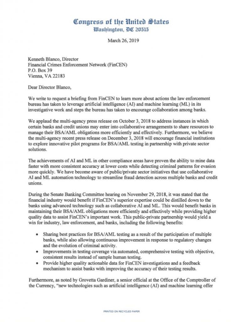 Letter from Congress to FinCen